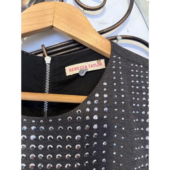 Rebecca Taylor Studded Black Sheath Dress Size 4 Metallic Accent Cocktail Dress - Picture 5 of 9